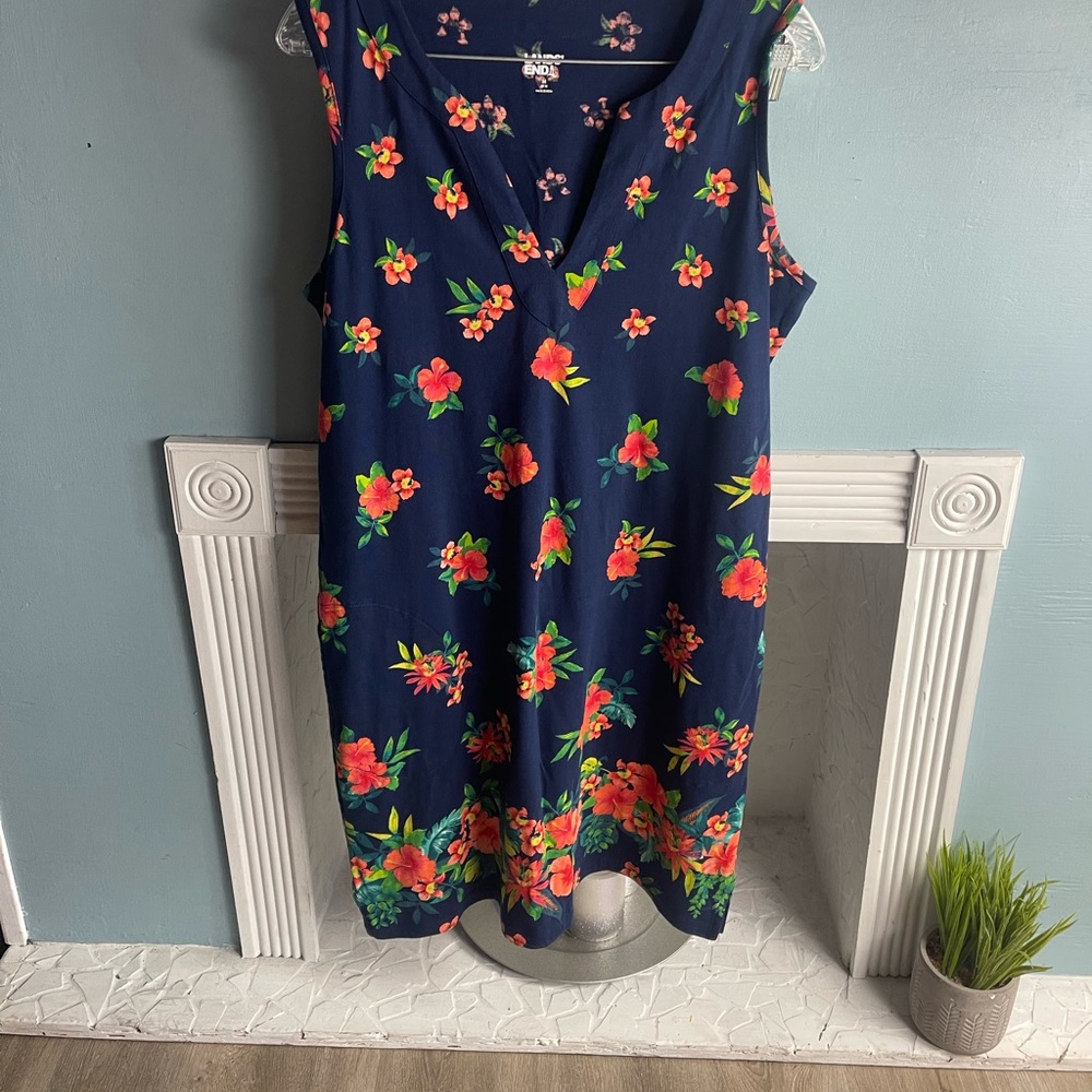 Lands' End Navy Floral Midi Dress